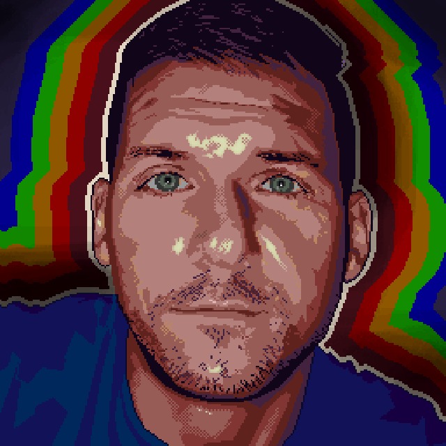Pixel art portrait in Dantranet custom Spectrum ZX palette by https://bara.gallery/@Bara_Coded